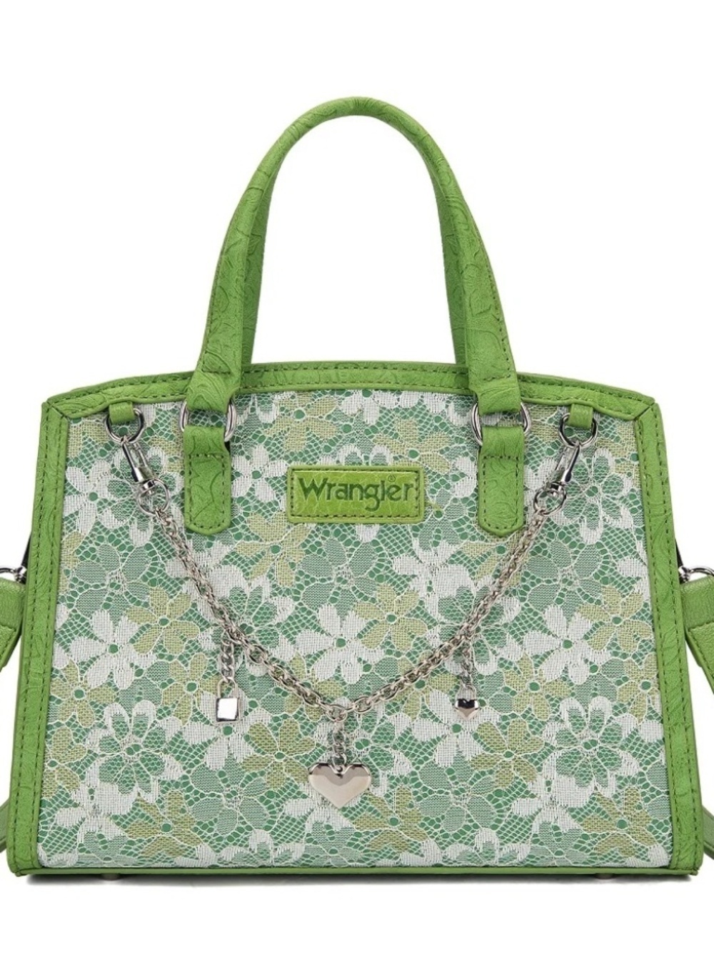 Wrangler Western Chic Lace with Chain Charm Satchel/Crossbody Bag Green